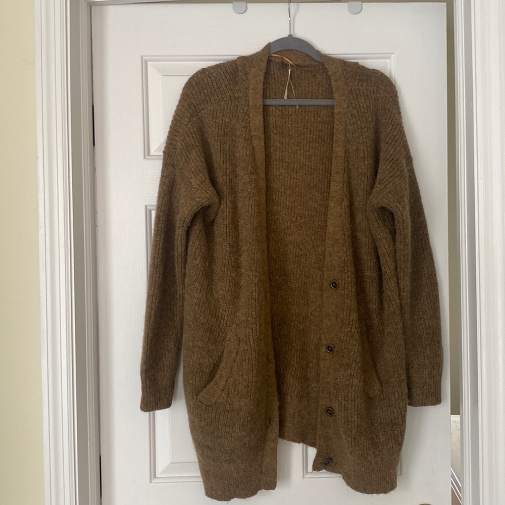 Free People Brown Open-Front Knit Cardigan